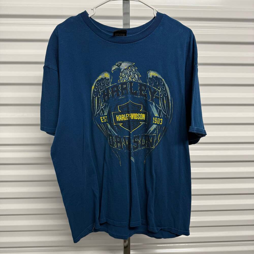 Harley-Davidson T-Shirt Mens Xl Blue Eagle Logo Motorcycle Biker